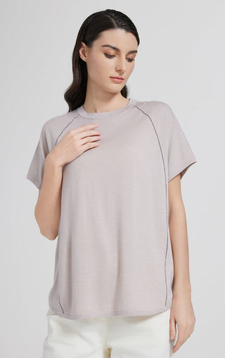 wool silk blend line short sleeve top