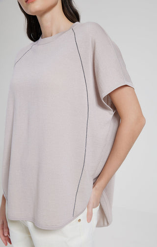 wool silk blend line short sleeve top