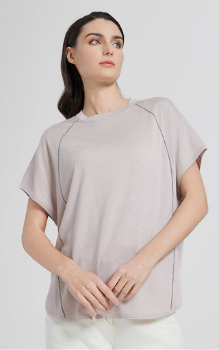 wool silk blend line short sleeve top
