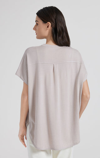 wool silk blend line short sleeve top