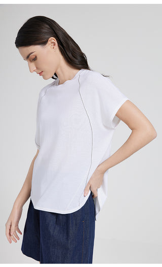 wool silk blend line short sleeve top