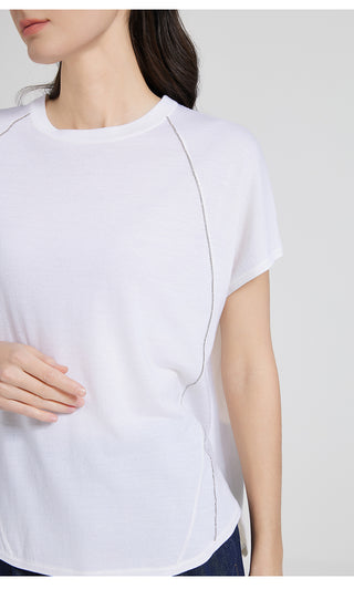 wool silk blend line short sleeve top