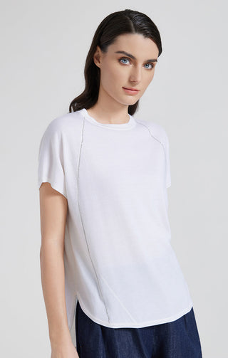 wool silk blend line short sleeve top