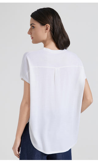 wool silk blend line short sleeve top