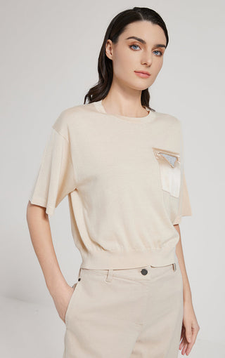 Wool Silk Top with Pocket Detail