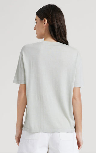 Light back view of short-sleeve crewneck top