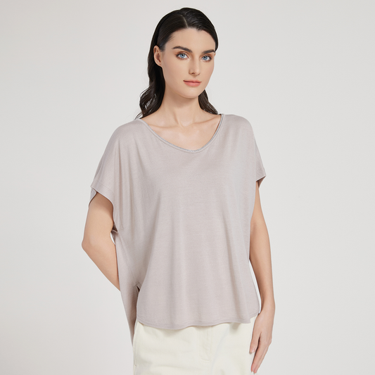 2025 Women's silk wool loose short sleeve  top