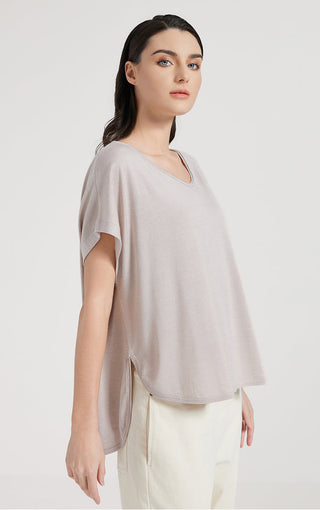 Camel women's relaxed T-shirt with wide crew neck and short sleeves