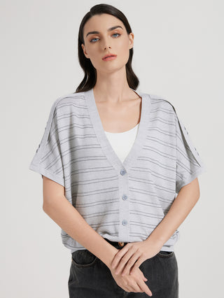 silk wool striped cardigan Top