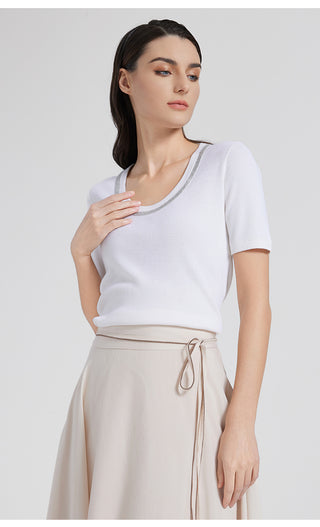 Women's wool silk short-sleeved Top