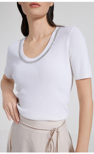 Women's wool silk short-sleeved Top