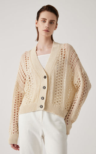Women's linen cut-out cardigan