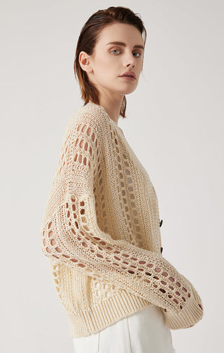 Women's linen cut-out cardigan