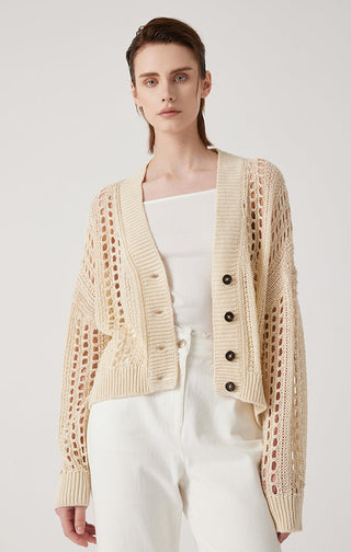 Women's linen cut-out cardigan