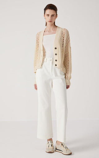 Women's linen cut-out cardigan