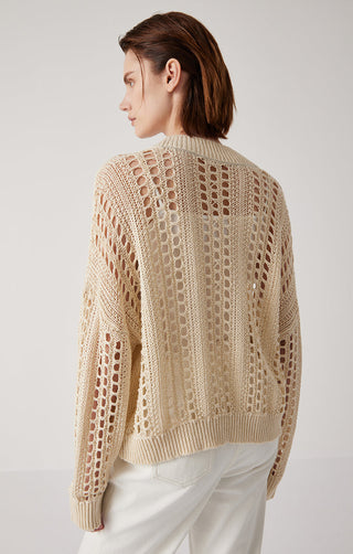 Women's linen cut-out cardigan