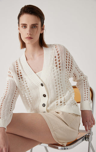 Women's linen cut-out cardigan