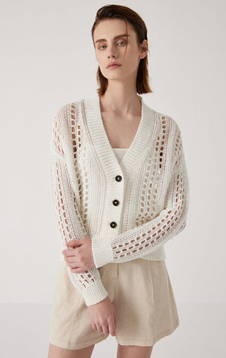 Women's linen cut-out cardigan