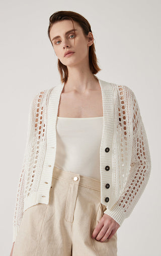 Women's linen cut-out cardigan