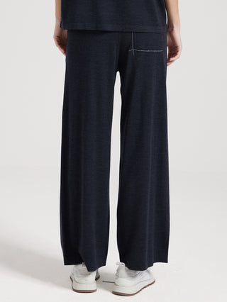 Dark gray wide-leg pants with side pockets and contrast-stitched seam