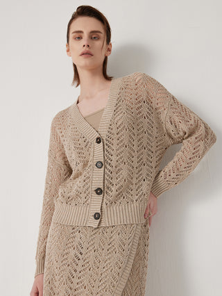 Half-Bleached Linen Women's Semi-Sheer Knit Cardigan
