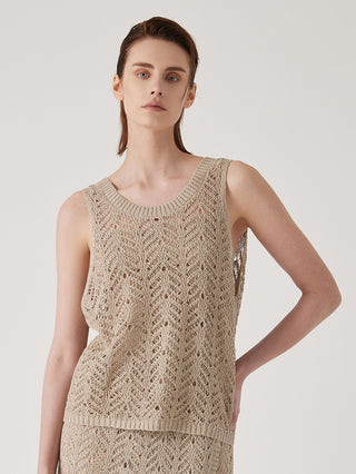 Half-Bleached Linen Women's Semi-Sheer Hollow Knit Pullover