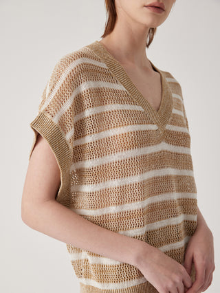 Women's Linen Blend Striped Knit Top