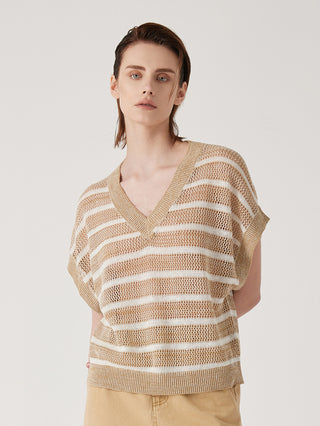 Women's Linen Blend Striped Knit Top