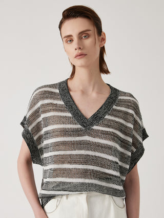 Women's Linen Blend Striped Knit Top