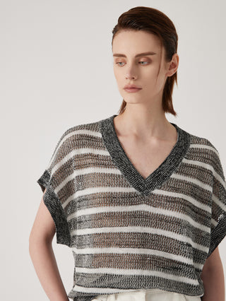 Women's Linen Blend Striped Knit Top