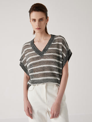 Women's Linen Blend Striped Knit Top