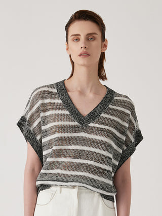 Women's Linen Blend Striped Knit Top