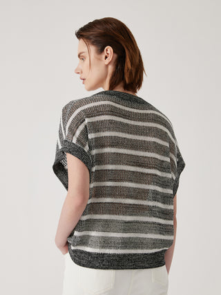 Women's Linen Blend Striped Knit Top