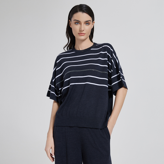 2025 Women's silk wool striped top