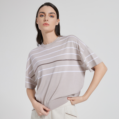 2025 Women's silk wool striped top BC1139