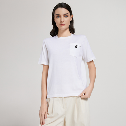 2025 Women's silk wool pocket button T-shirt BC1158