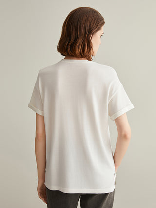 White short-sleeve T-shirt back view with straight hem and relaxed fit