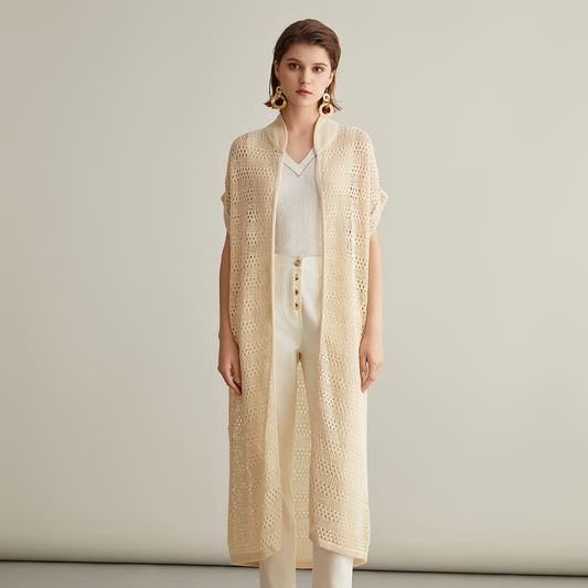 Women's Clothing Linen Silk Long Knitted Cardigan