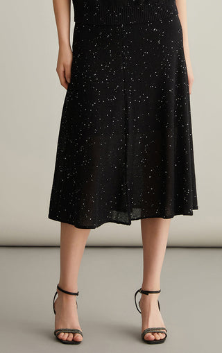 Linen Silk Blend Speckled Midi Skirt - serathinan 