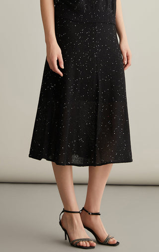 Linen Silk Blend Speckled Midi Skirt - serathinan 