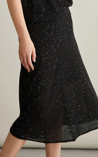 Linen Silk Blend Speckled Midi Skirt - serathinan 