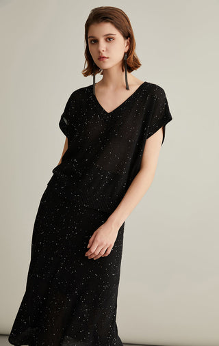 Linen Silk Blend Speckled Midi Skirt - serathinan 