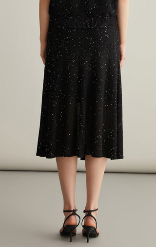 Linen Silk Blend Speckled Midi Skirt - serathinan 