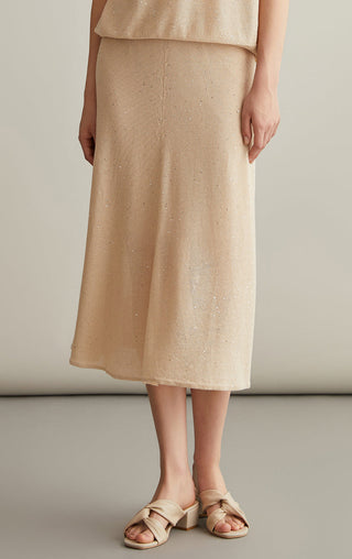 Linen Silk Blend Speckled Midi Skirt - serathinan 