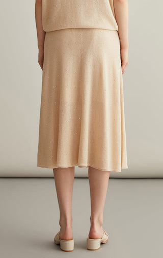 Linen Silk Blend Speckled Midi Skirt - serathinan 