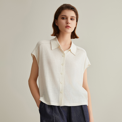 Women's Clothing Summer Linen Silk Polo Shirt