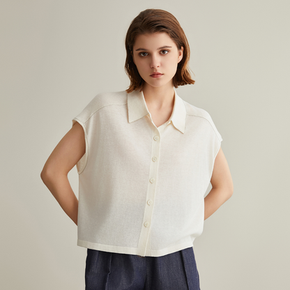 Women's Clothing Summer Linen Silk Polo Shirt