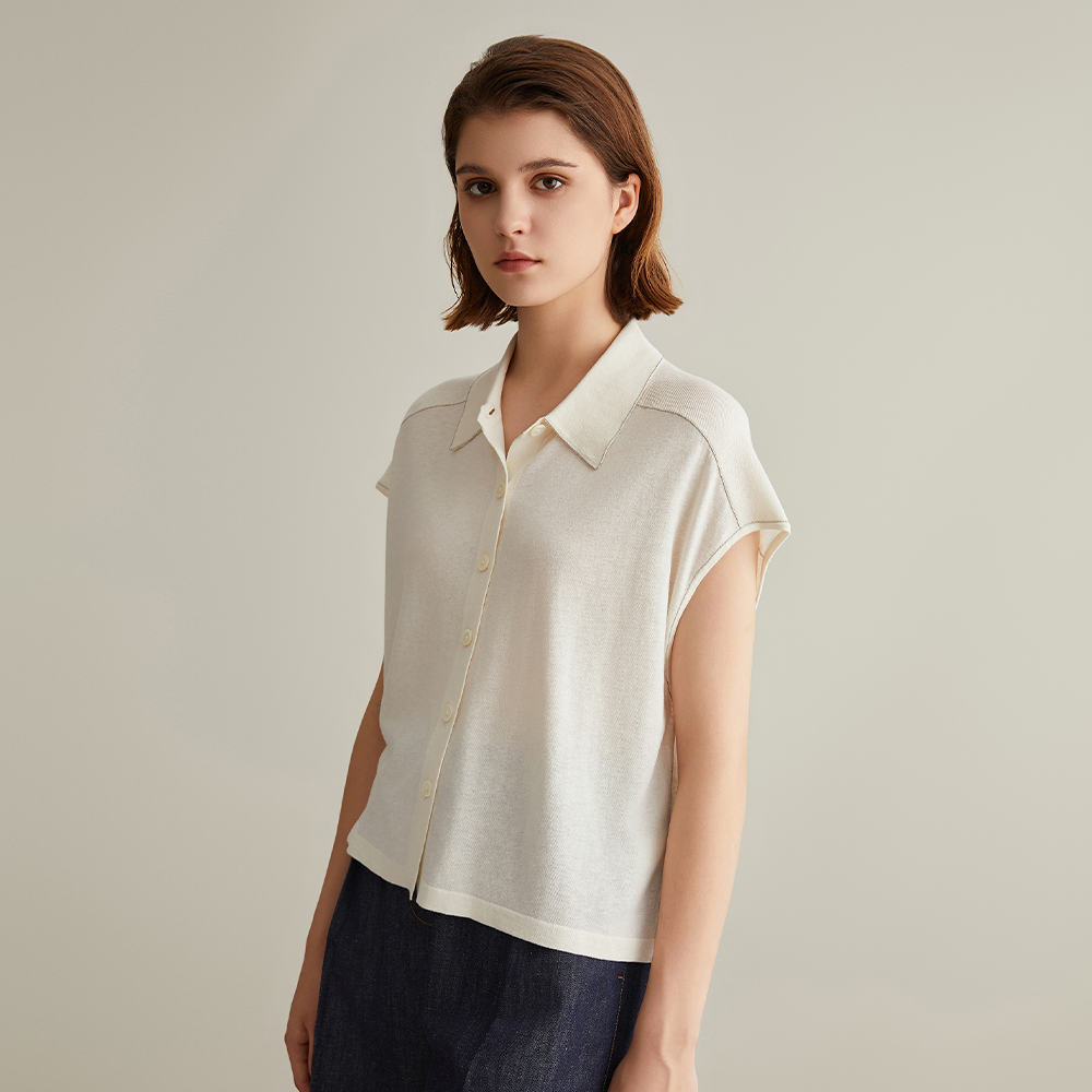 Women's Clothing Summer Linen Silk Polo Shirt