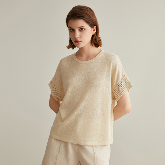 Women's Clothing Summer Plus Size Knitted Pullover  Linen