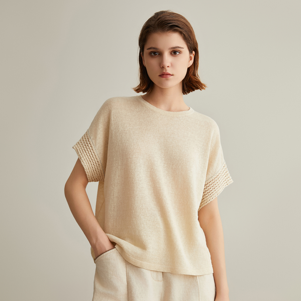 Women's Clothing Summer Plus Size Knitted Pullover  Linen